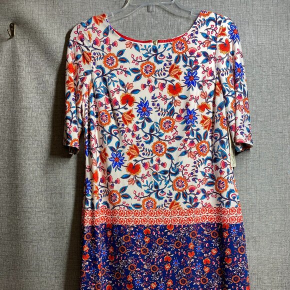 Eliza J NWT Printed Elbow Sleeve Shirt Dress Poppy Size 8 - Picture 1 of 9
